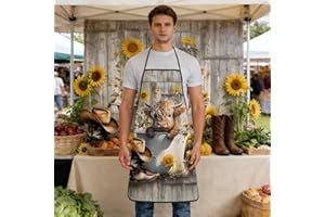 Rustic Highland Cow in Tub with Sunflowers Apron - Waterproof Oilproof Kitchen Workwear for Cooking/Farmhouse Parties, Ideal 