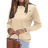 Rapbin Womens Sweater Crew Neck Long Sleeve Knit Lightweight Pullover Tops Casual Buttons Decor Tunic