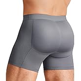 TAILONG Men Padded Underwear Boxer Briefs Tummy Control Body Shaper Shapewear Enhance Butt Lifter (Grey, XXX-Large)