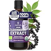 Organic Elderberry Syrup USDA Certified 3.4 fl oz Bottle Liquid Sambucus Elderberry Immune Support Supplement for Kids and Adults Alcohol-Free European Origin Elderberries Extract High Bioavailability