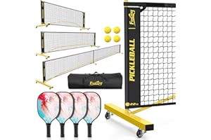 Pickleball Set Net with 4 Paddles, 6FT/11FT/22FT Portable 3-in-1 Pickle Ball Net with Carry Bag, Pickleballs, Designed for Al