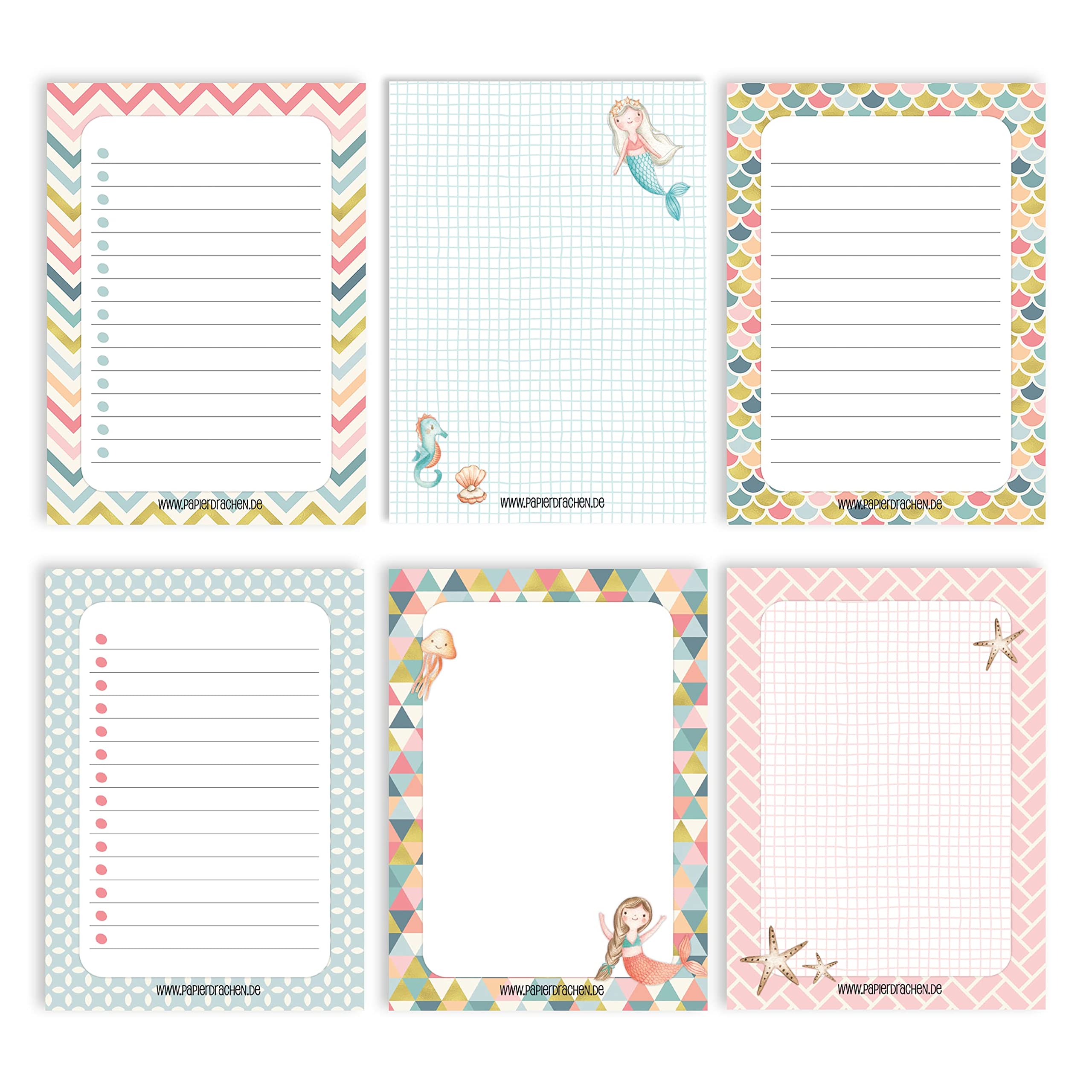 Papierdrachen 6 notepads blank for free design | for appointments, projects, to do list, meetings, shopping lists, notes and much more - Gold Pastel - Notepad Set 14 - DIN A6