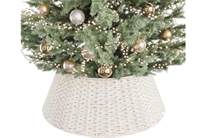 ELYKEN Christmas Tree Collar, 28 Inch Woven Christmas Tree Basket, Cotton Rope Xmas Tree Skirt Tree Ring, Rustic Farmhouse Pencil Tree Collar for Holiday Home Decor