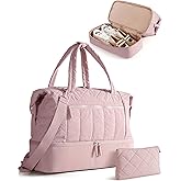 Smasrob Quilted Duffle Bag with Shoe Compartment and Wet Pocket, Weekender Duffel Bag With Laptop Sleeve and a Separate Pouch for Travel, Gym, Hospital Labor Delivery, Pink