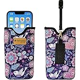 Tainada Men Women Neoprene Shockproof Phone Sleeve Pouch Carrying Case with Neck Lanyard, Belt Loop Holster for iPhone 17/16 Pro Max, 16 Plus, 16e, Air, Samsung S25+, S24, A56 (Floral Pattern Purple)