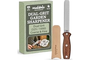 Muldale Garden Tool Sharpener - Titanium Grit Dual Sided with Leather Strop - Ax Sharpener for Pruners, Lopper, Machete, Hatchet and Shears - Rosewood Handle