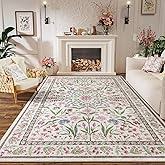 Amearea 6x9 Feet Floral Area Rugs for Living Room, Boho Pink Rugs for Bedroom Girls, Cute Kids Room Print Carpet Vintage Low Pile Machine Washable Area Rug, Office Nursery Dining Room Farmhouse Decor