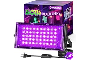 THECHAM 50W LED Black Lights IP66 Waterproof Black Light Outdoor with 5.9ft Plug+Switch,Flood Blacklight for Halloween Glow in The Dark Party Stage Light Neon Glow Birthday 1 Pack