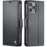 QLTYPRI Wallet Case for iPhone 16 Pro Max, Premium PU Leather Magnetic Flip Folio Case with RFID Blocking Credit Card Slots Kickstand Shockproof Protective Phone Case Cover - Black