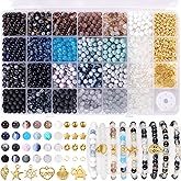 Funtopia Glass Beads for Jewelry Making, 1377pcs Neutral Tones Bracelet Making Kit, 24 Colors 6mm Round Glass Beads, Marble Loose Beads and Gold Spacer Beads, DIY Crafts Gifts for Women Men