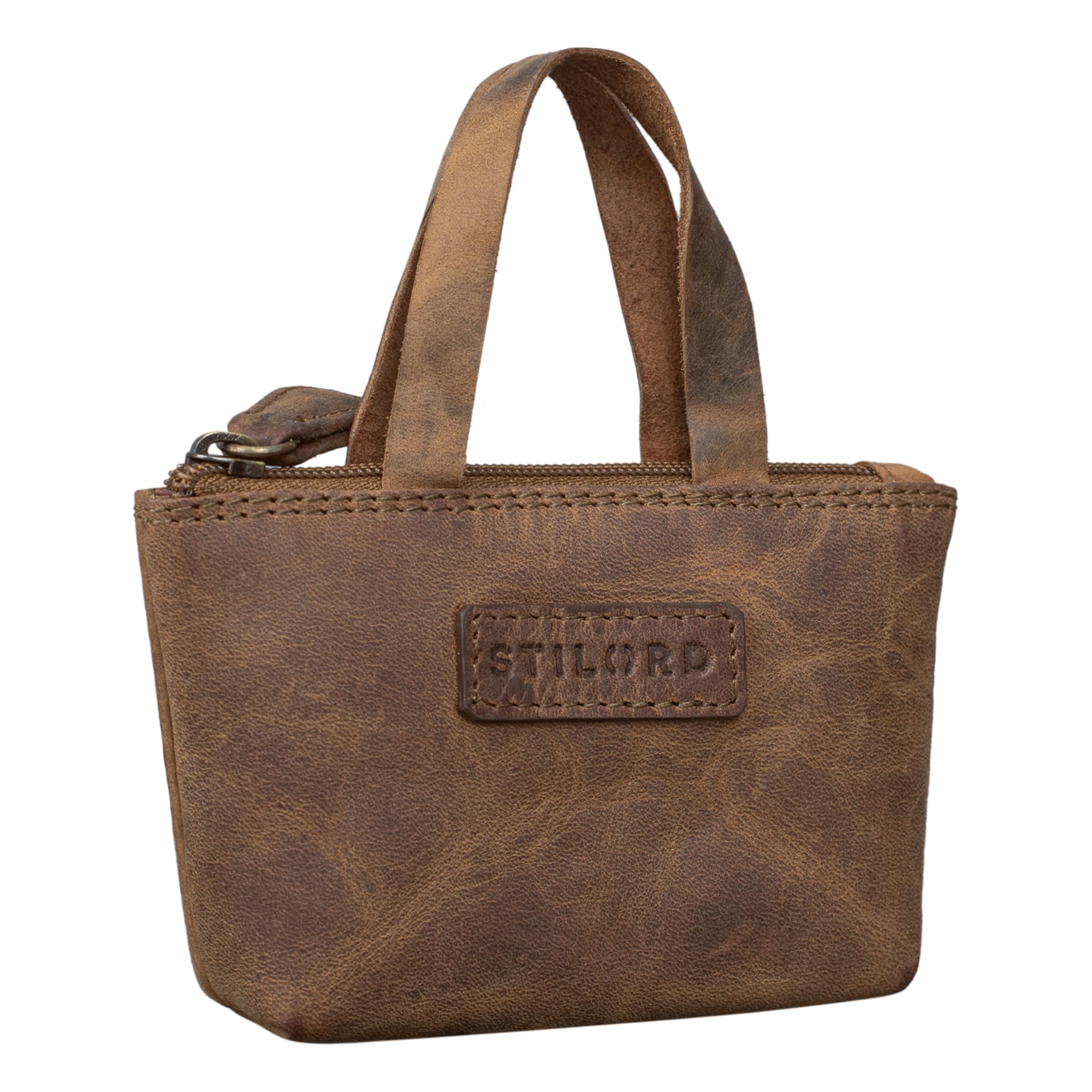 STILORD 'Laura' Mini Key Case Ladies Leather Extra Small Coin Purse Small Wallet Leather RFID Protection and Delivery in Gift Box, Colour:Middle Brown