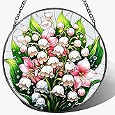 8-Inch Stained Glass Ornament, Stained Glass Window Hanging, Window Hanging Decor Suncatcher, The Valley Lily Flower Ornament | Holiday, Mother's Day, Birthday | Gifts for Flower Lovers, Mom & Grandma