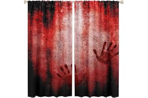 QIONGHAILUANNANSHANGMAOYOUXIANGONGSI Horror Scary Bloody Handprints Blackout Windows Curtains, Bloody Hand Print on Wall Rod Pocket Curtains, for Living Room Bedroom 84x84in 2 Panels