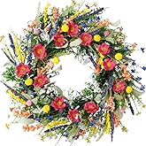 TEMPUS 22'' Wildflower Wreath Spring and Summer Artificial Flower and Lavender Wreath for Front Door Home Wall Wedding Holiday Farmhouse Holiday Decoration