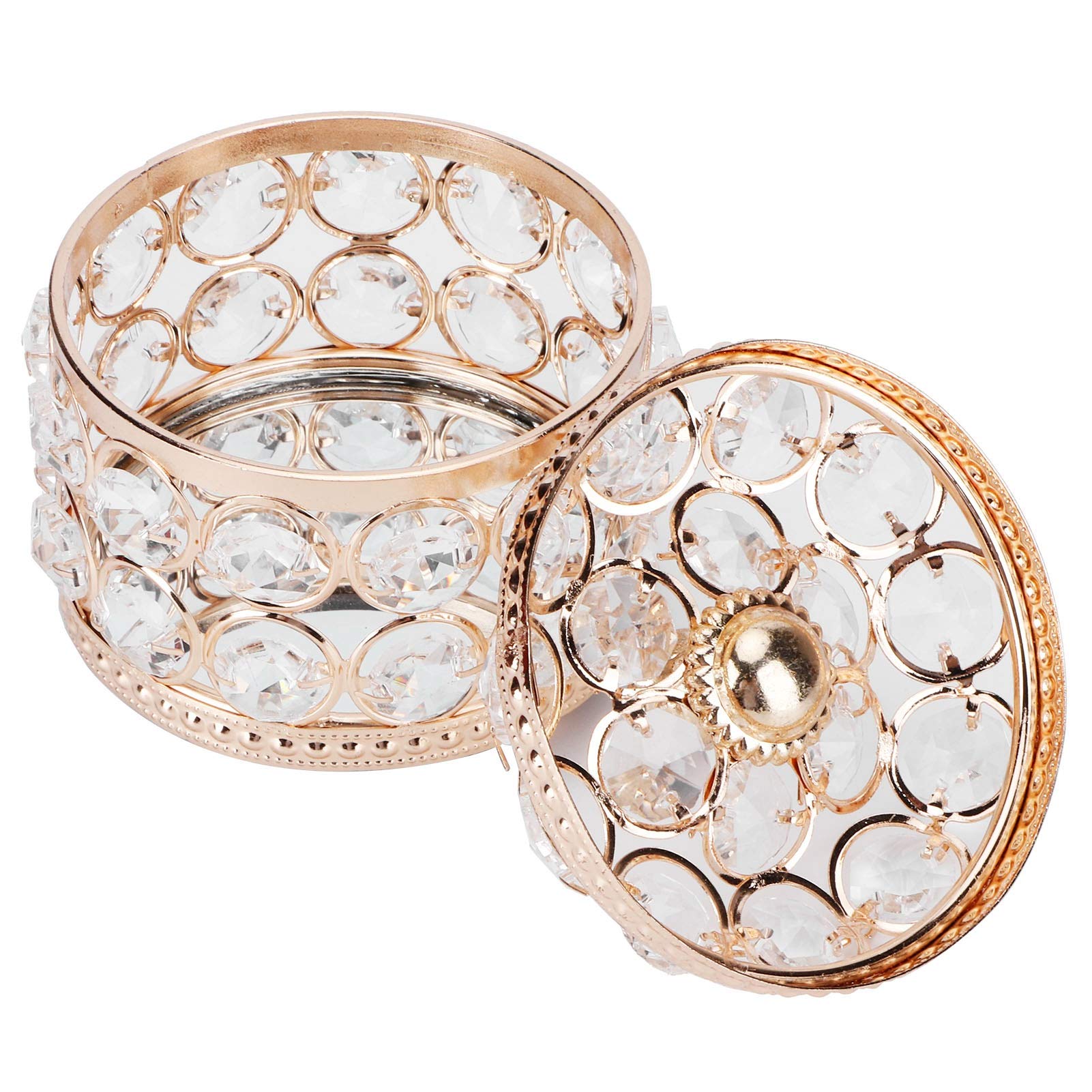 AUNMAS Crystal Jewelry Box, Trinket Organizer Earrings Rings Box Treasure Box Storage Keepsake with Lid for Wedding Dresser Room Decor