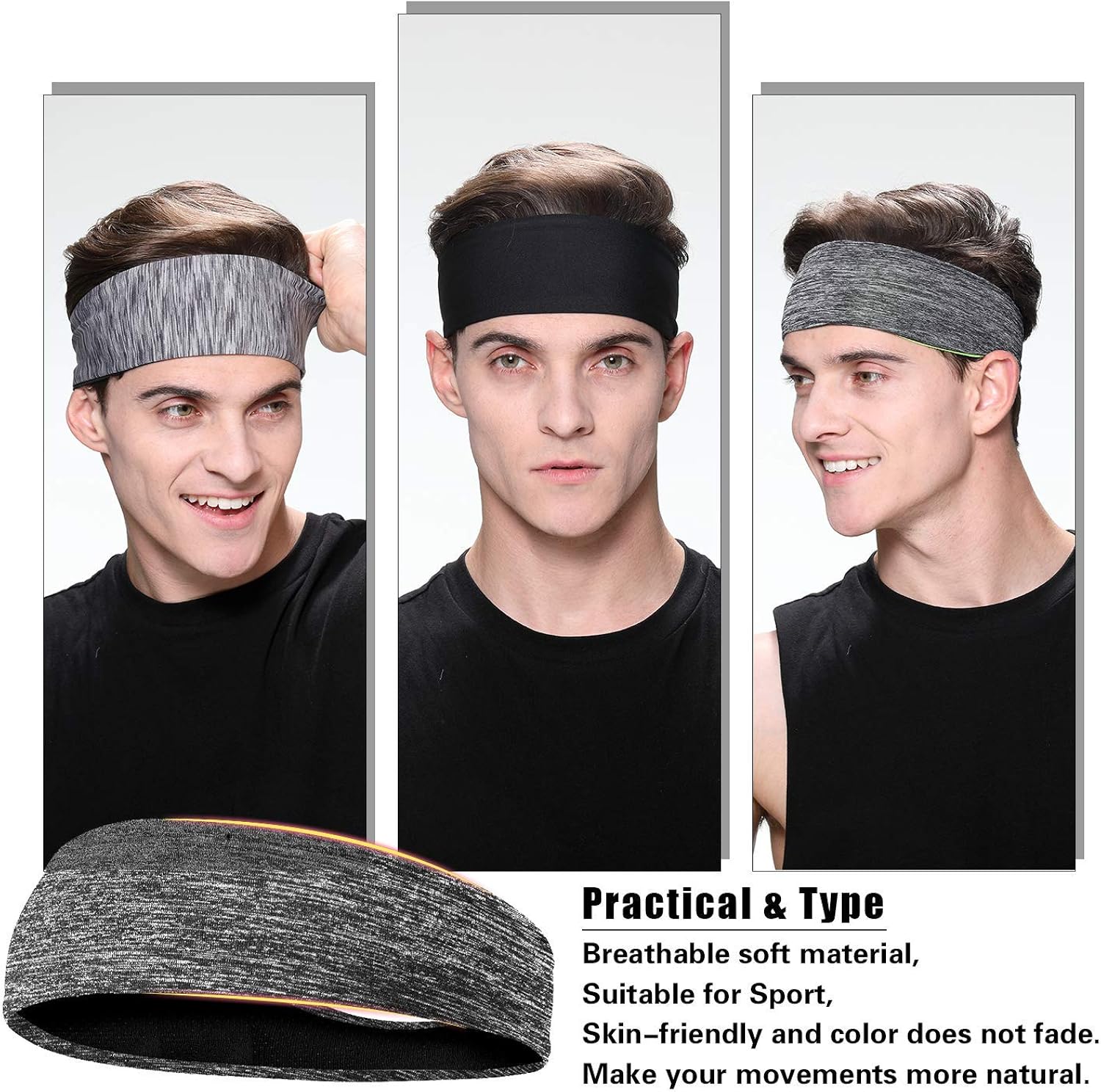 Braylin Men's Headbands, 3 Pack Sweat Workout Headbands for Men, Sport Cooling Headbands for Running Crossfit Fitness Yoga Cycling Hiking, Elastic Sweat Wicking Non Slip : Clothing