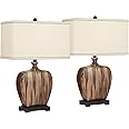 Possini Euro Design Julius Modern Rustic Style Table Lamps 27" Tall Set of 2 Ceramic Copper Drip Rectangular Fabric Shade Decor for Living Room Bedroom House Bedside Nightstand Home Office Reading