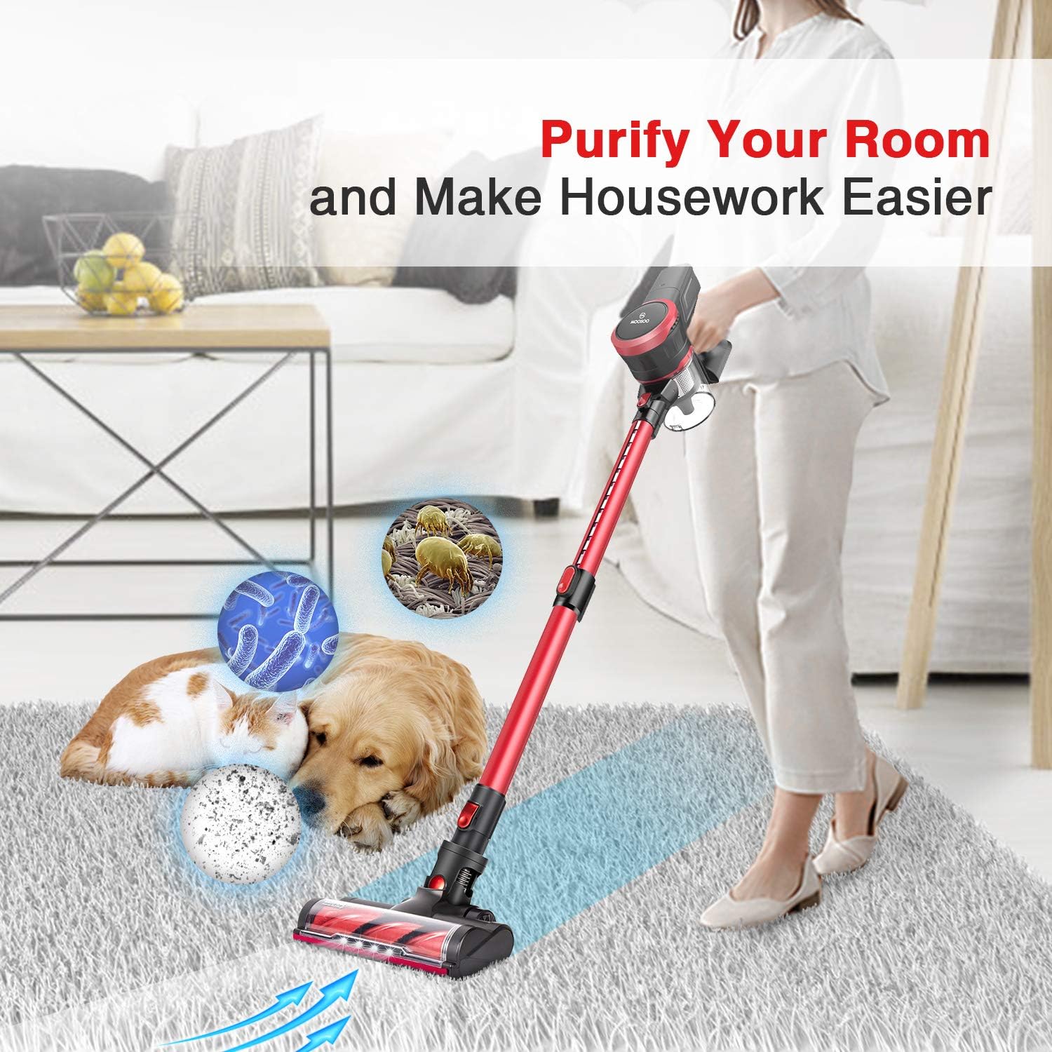 MOOSOO Cordless Vacuum Cleaner, 23Kpa Stick Handheld Vacuum with Brushless Motor Multi-attachments Detachable Battery Extension Wand Ultra-Quiet K17: Kitchen & Dining