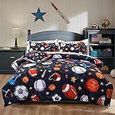 A Nice Night 6Pcs Bed in A Bag Full Sports Microfiber Modern Comforter Set,Gray Rugby Ball Printed Bedding Collections,for Boys Kids Teen