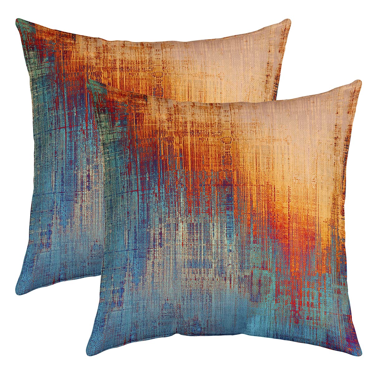 Vintage Abstract Throw Pillow Covers 20"x20" Set of 2 Soft Modern Grunge Art Pillow Cases Cushion Covers For Living Room Blue and Brown Messy Rust Painting Decorative Throw Pillowcases for Sofa — image 1
