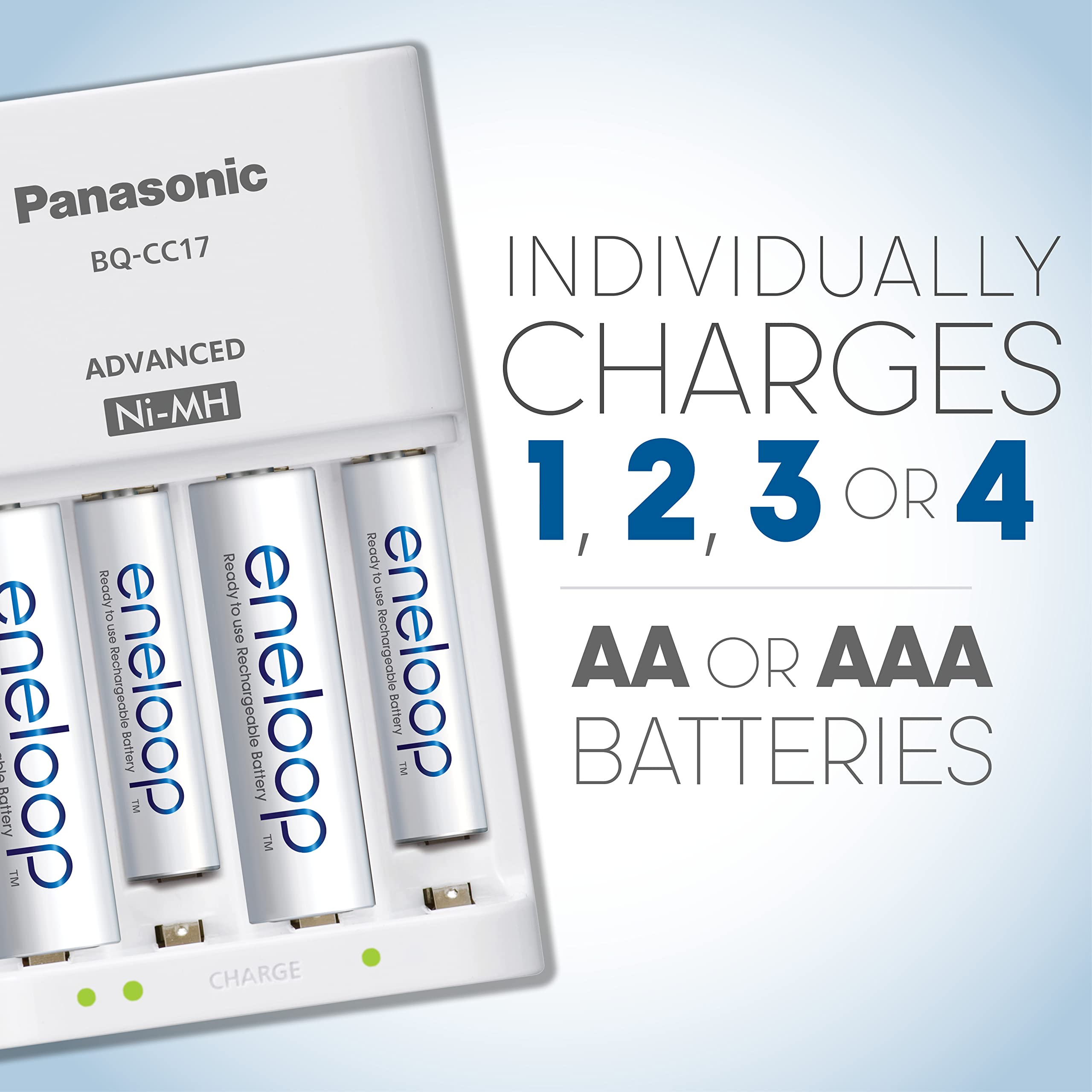 Panasonic K-KJ17MCA4BA Advanced Individual Cell Battery Charger Pack with 4 AA eneloop 2100 Cycle Rechargeable Batteries