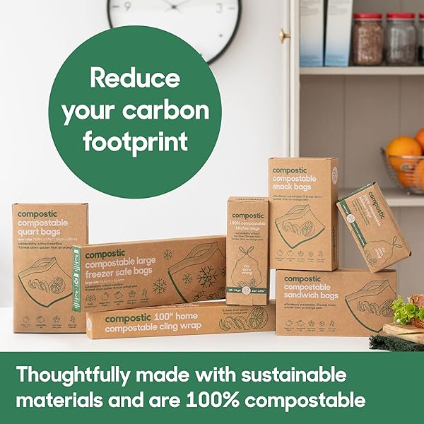 COMPOSTIC HOME COMPOSTABLE RESEALABLE SANDWICH BAGS (7″X7″), MICROWAVE & FREEZER SAFE, ORGANIC FOOD STORAGE CONTAINER, 100 COUNT (PACK OF 2)