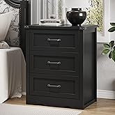 Xixini Tall Nightstand with 3 Drawers, 24" Wide Farmhouse Side Table, Black | 30"H Wood Bedside Table, Smooth Slides, Metal Handles, Anti-Tip Design, Stale Base, Modern End Table for Bedroom, Living Room
