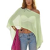 WeciBor Women's Sheer Poncho Tops Y2K Sparkly Knit Bolero Sweater Cover Up Beachwear for Beach Clothing