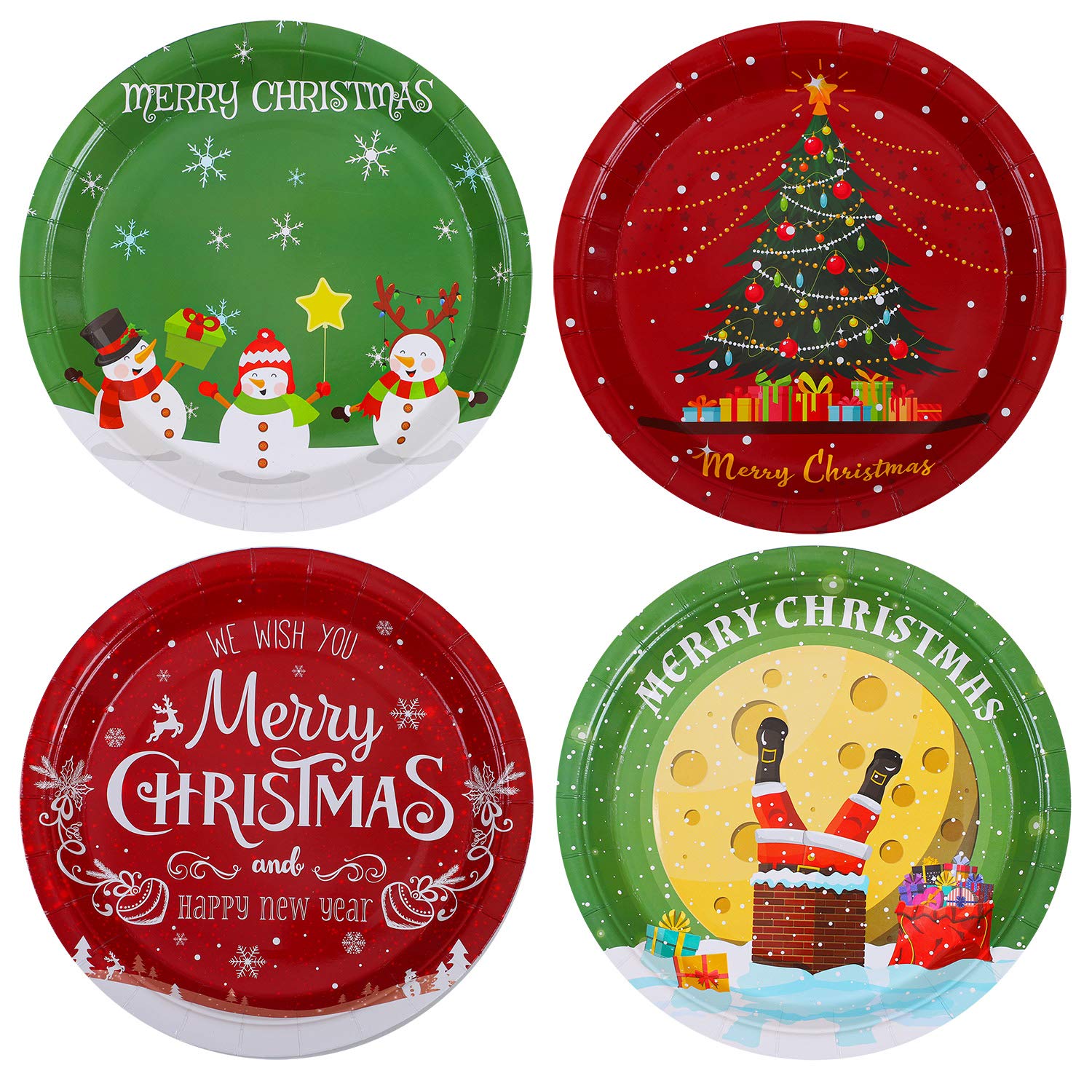 ANECO 60 Pieces Christmas Party Plates Paper Plates Disposable Plates Round Plates Party Supplies for Christmas Party, 9 Inches