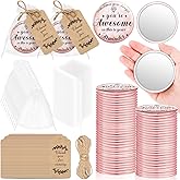 Tradder 50 Sets 2.76" Inspirational Compact Pocket Mirrors Bulk Galentines Appreciation Gifts Small Purse Makeup Mirrors Pink Souvenir Bags for Stuffer Items Women Quinceanera Employee (Awesome)