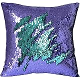 Mermaid Pillow Case, Play Tailor Magic Reversible Sequin Pillow Cover Throw Cushion Case 16"X16"(Teal-Light Purple)