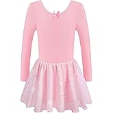 DANSHOW Girls Glitter Leotards for Ballet Dance Dress with Tutu Skirt Petal Sleeve