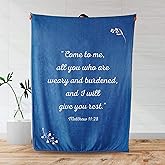 Scripture Blanket Soft Prayer Blankets with God's Promise from Matthew 11:28 - Blue 50"x65" Inspirational Bedspread - Lightweight Flannel Fleece Bible Verse