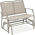 Best Choice Products 2-Person Outdoor Patio Swing Glider Steel Bench Loveseat Rocker for Deck, Porch w/Textilene Fabric, Steel Frame - Taupe
