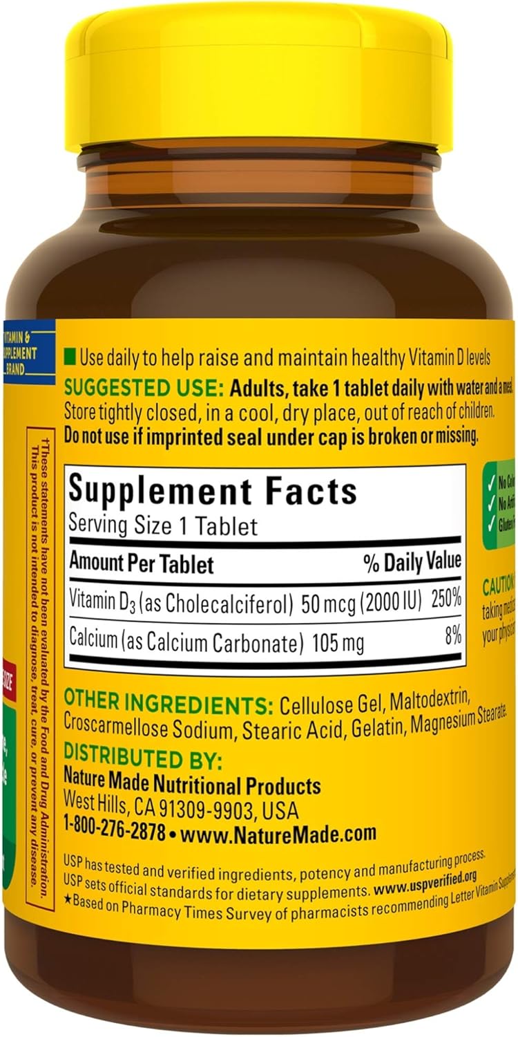 Nature Made Vitamin D3 2000 IU (50 mcg) Tablets, 220 Count for Bone Health† (Packaging May Vary): Health & Personal Care