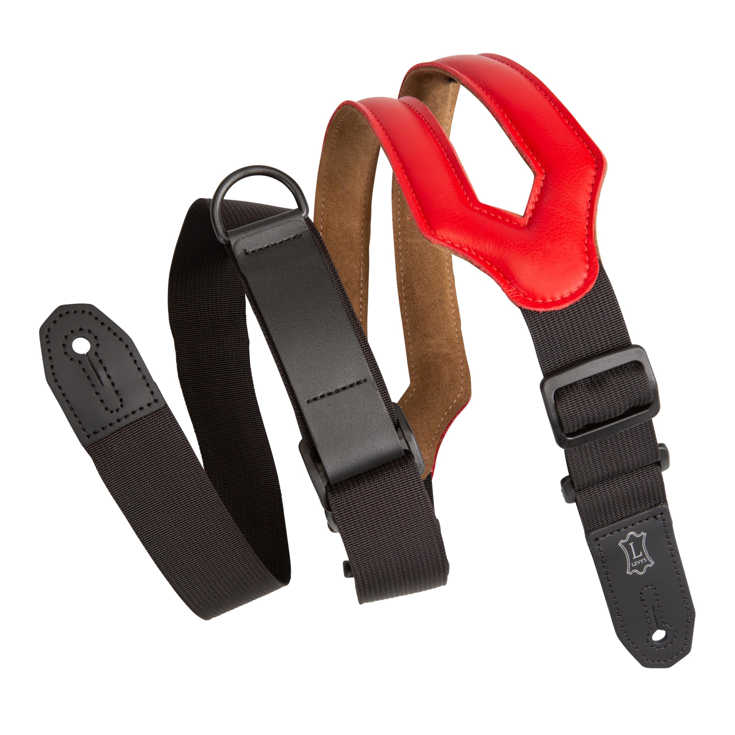 Levy's Leathers Right Height Guitar Strap with RipChord Quick Adjustment Technology; 3" Wide Ergonomic Padded Leather - Red (MRHSS-RED)