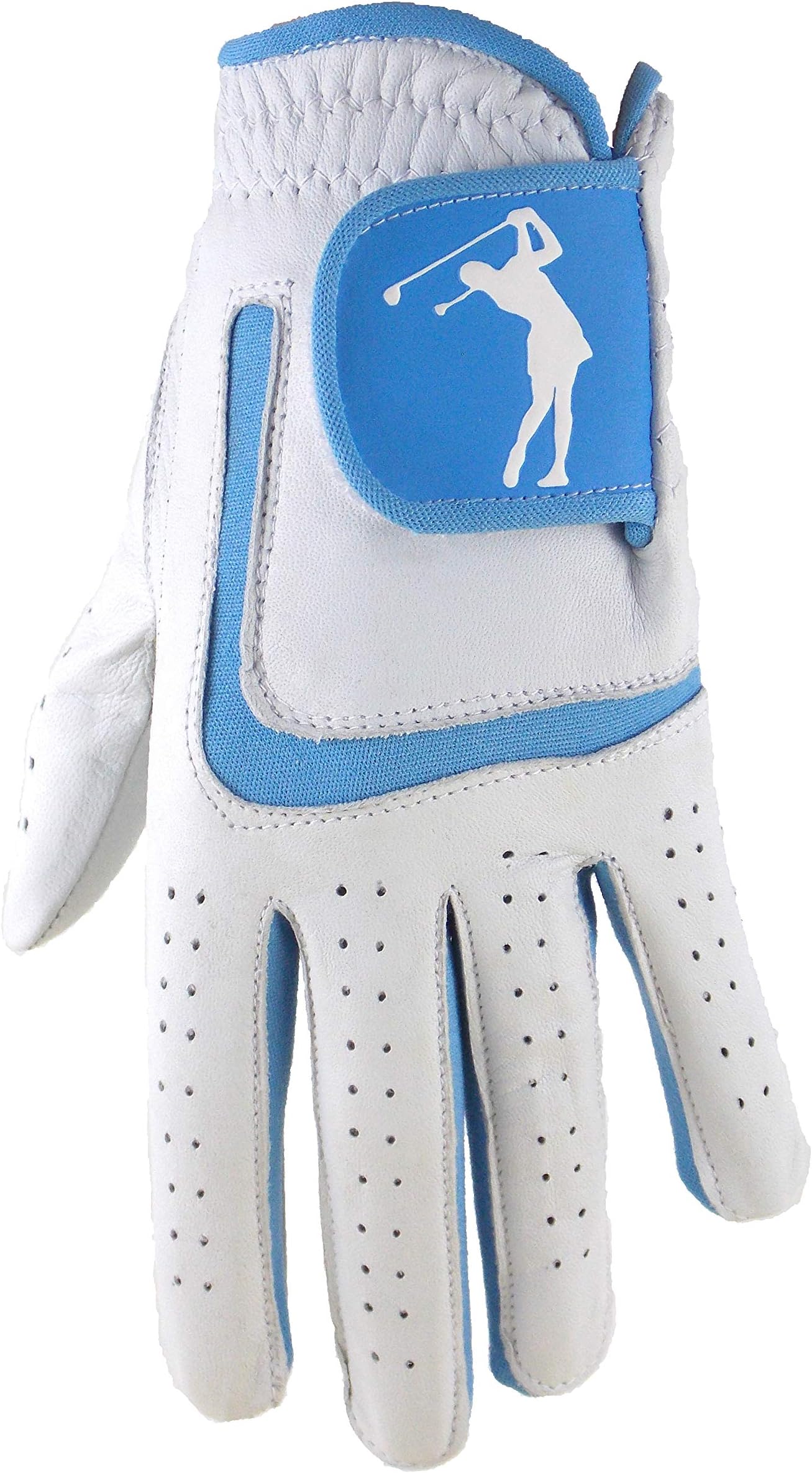 Ladies Super Soft Cabretta Leather Golf Glove with Blue Lycra