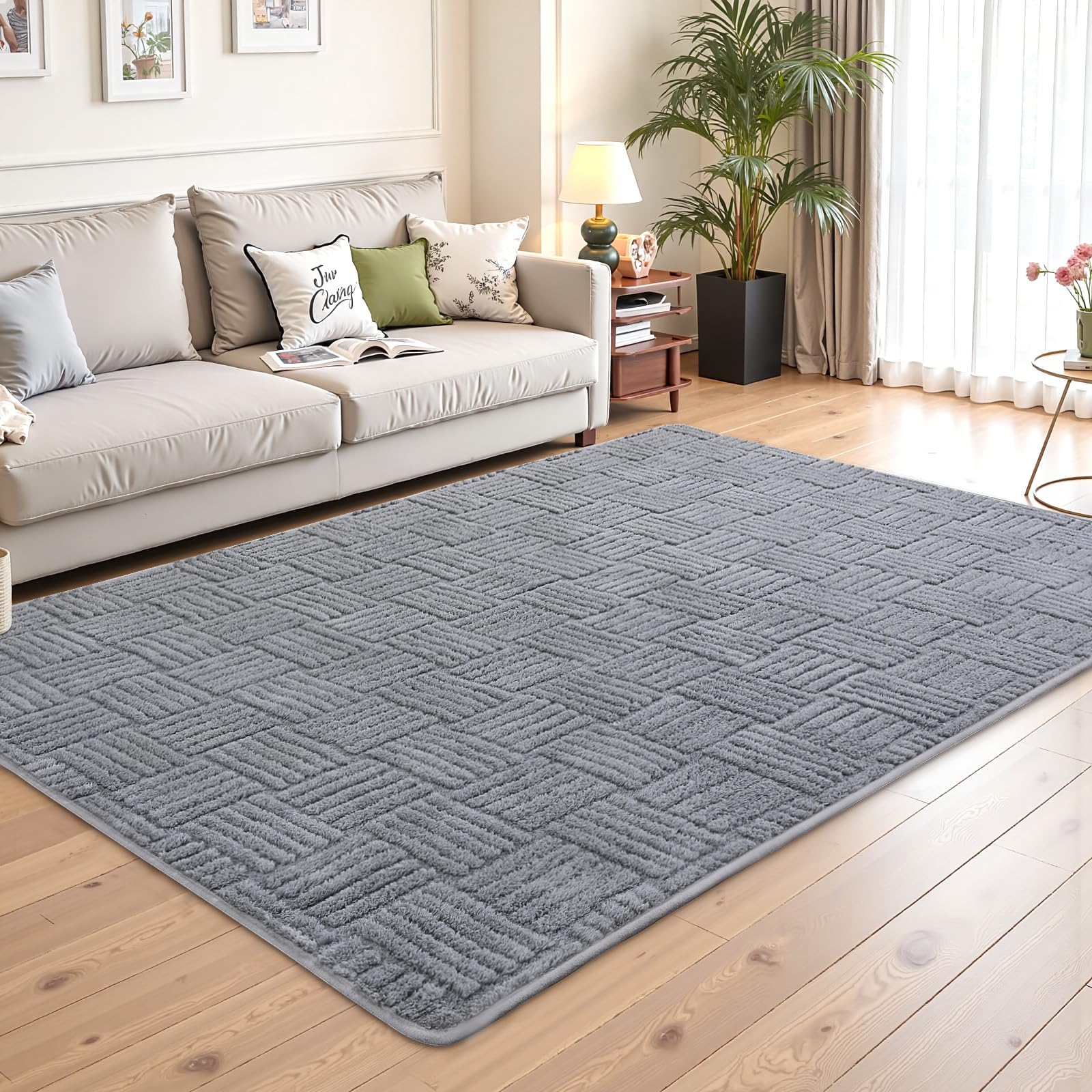 Modern Shag Area Rug, 6 x 9 Feet Grey Washable Rug