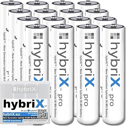 16er Pack Kraftmax hybriX pro Set - 16x Micro AAA Hybrid Akkus in Box - Die Neue Generation von Hybrid Akku Batterien