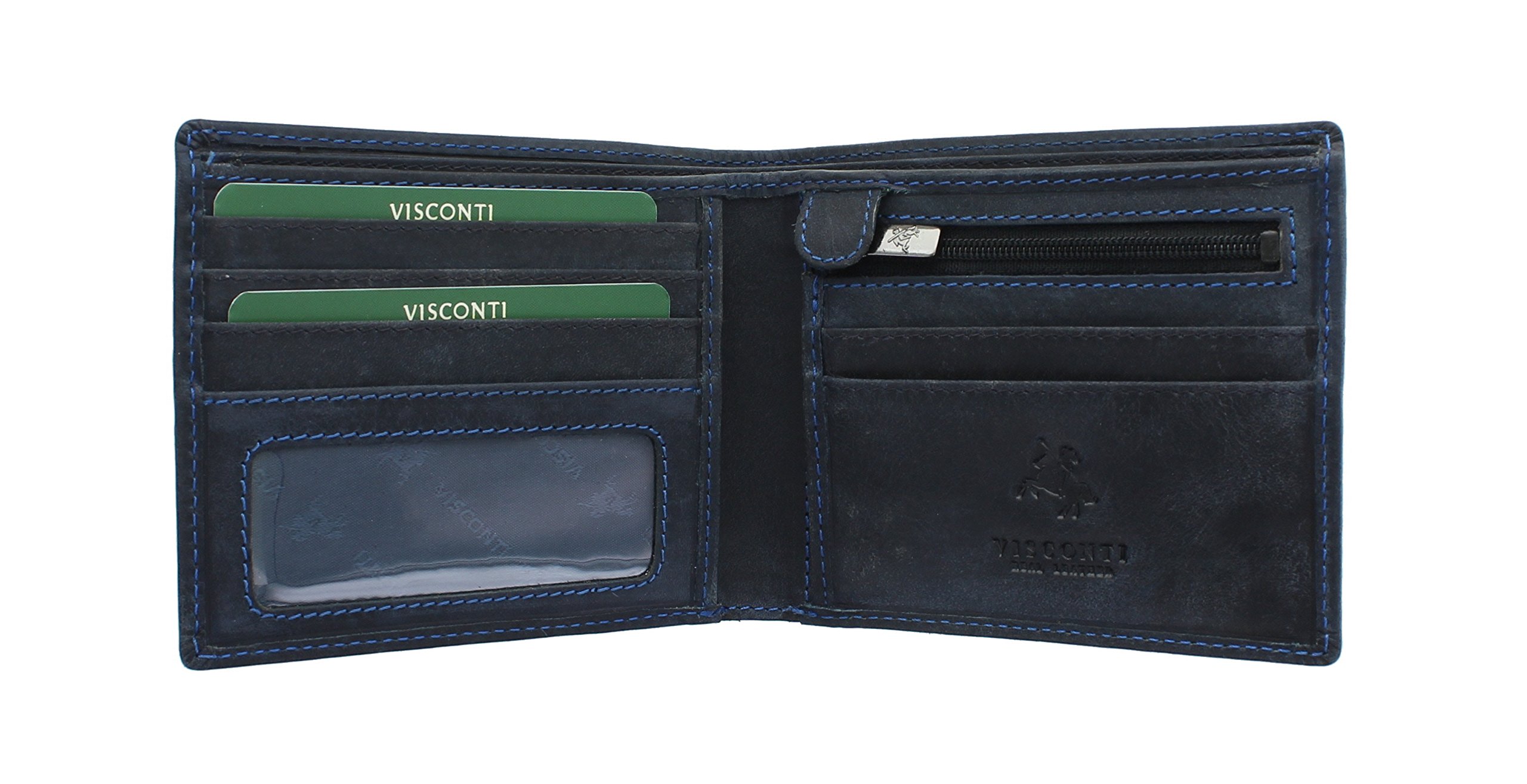 VISCONTI Hunter Oiled Leather Shield Wallet 707 Oil Blue RFID