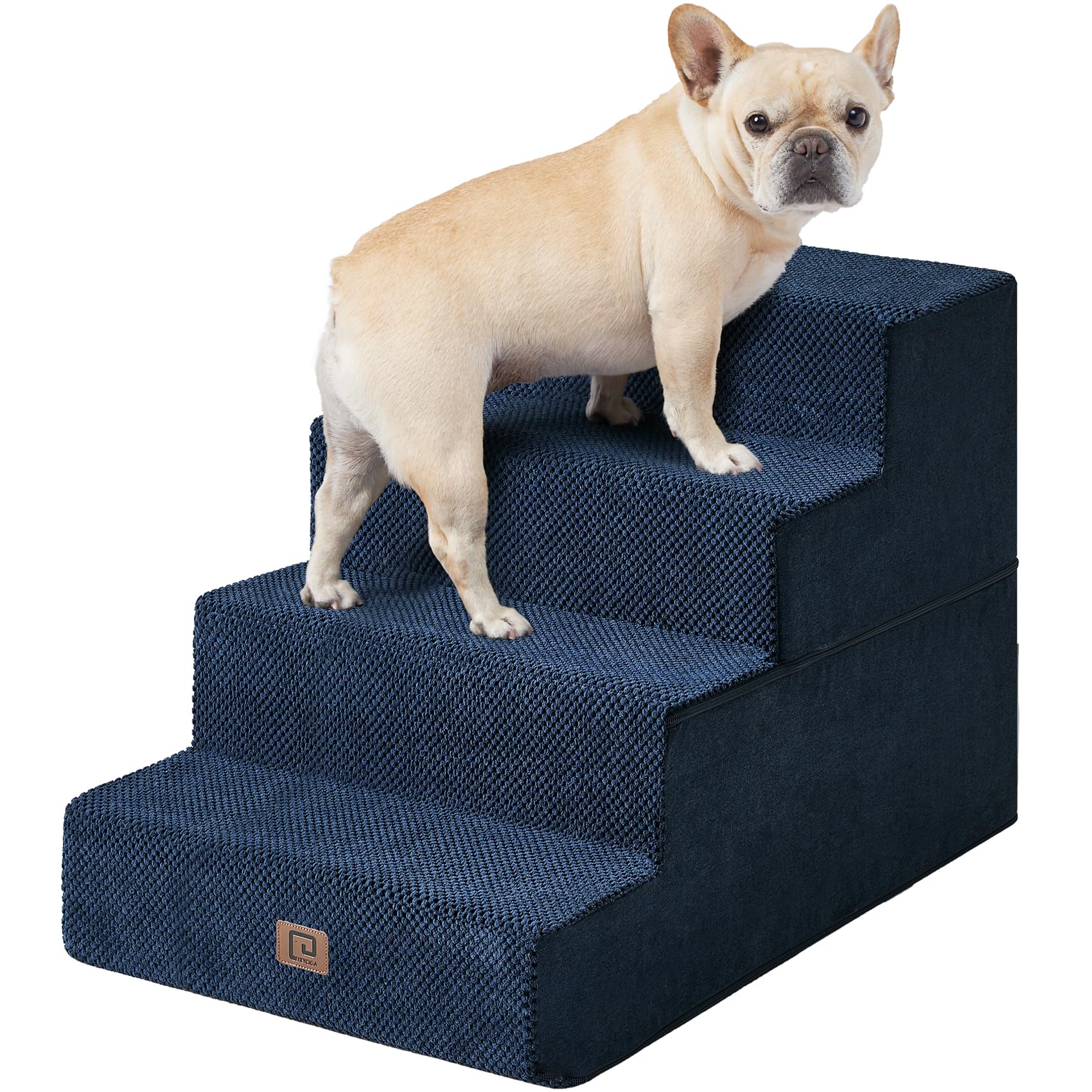 Photo 1 of EHEYCIGA Dog Stairs for Bed 20”H, 4-Step Extra Wide Extra Wide Dog Steps for High Bed, Pet Steps for Small Dogs and Cats, Non-Slip Balanced Dog Indoor Ramp, Navy Blue