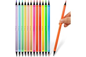 ThEast 12 Double-Ended Colored Pencils, 24 Colors in 12, Black Wooden Triangular Coloring Pencil for Kids, Party Bag Favors, Pre-sharpened