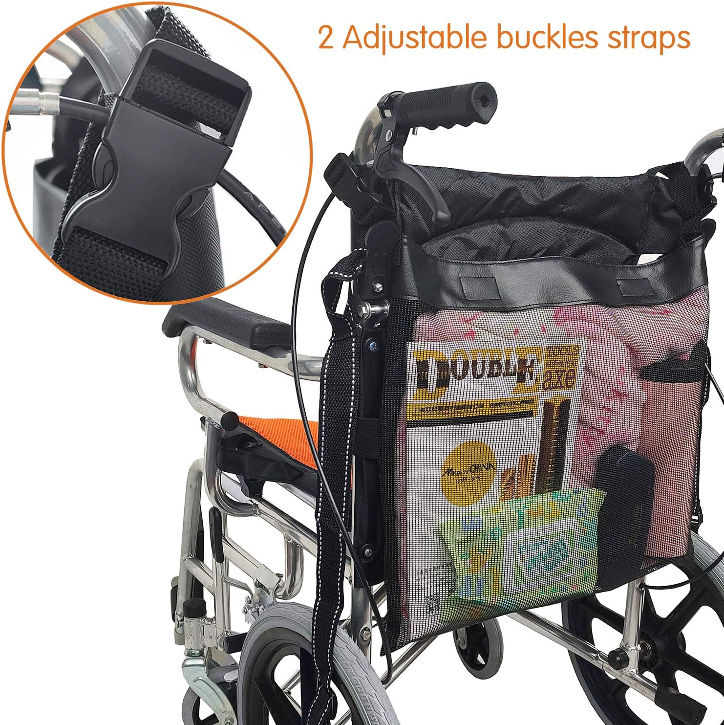 Wheelchair Bag Wheelchair Back Big Mesh Pocket Universal Wheelchair Back Pouch for Electric Wheelchairs, Manual Wheelchairs Lightweight and Easy to Use: Health & Personal Care