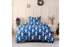 JSD Penguin Snowflakes Kids Christmas Duvet Cover Set Twin Size, 2 Piece Xmas Comforter Cover with Pillow Sham Zipper Closure, Comforter Not Included