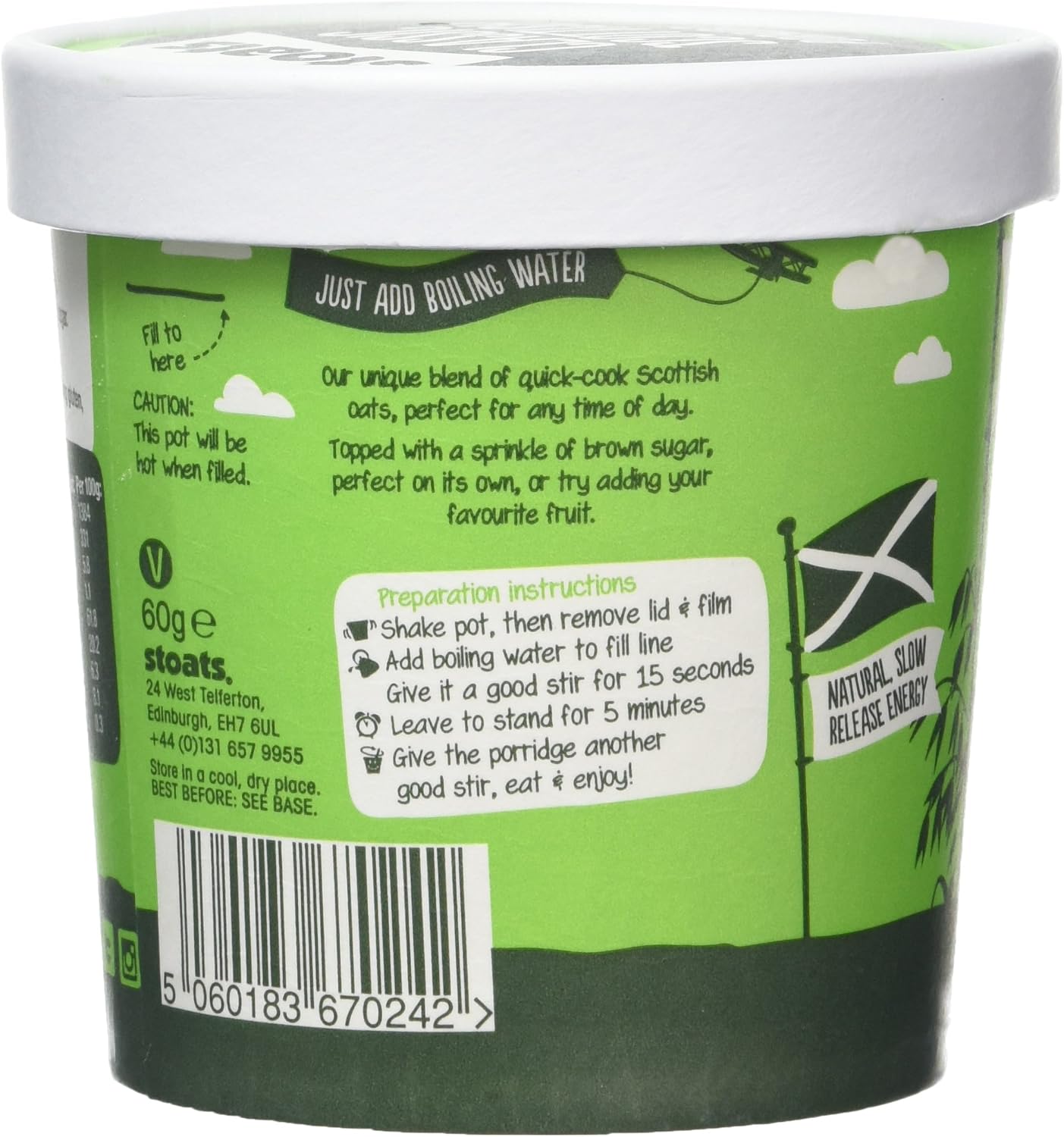 Stoats Classic Scottish Porridge Quick Pot, Made with Scottish Oats, Convenient Single-Serve 60g Pot - Image 3