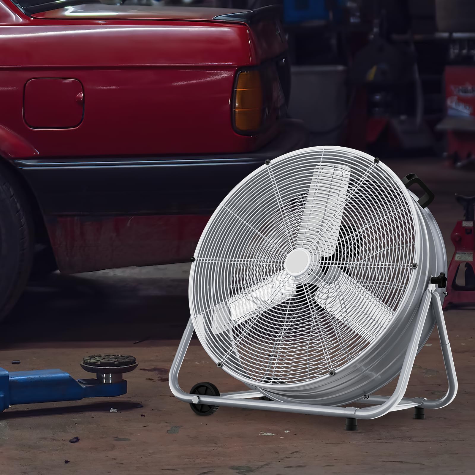 mollie 25 Inch Industrial High Velocity Floor Drum Fan with 3 Speed Heavy Duty Metal Adjustable Tilt Portable Air Circulator for Home Bedroom Garage Commercial Use, 5270 CFM, Silver