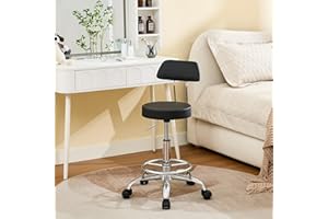 FIRAVOE Rolling Stool with Back,Adjustable Height Foot Rest Rolling Salon Chair 19.5"-26.6",Black Ergonomic Stool (Black)