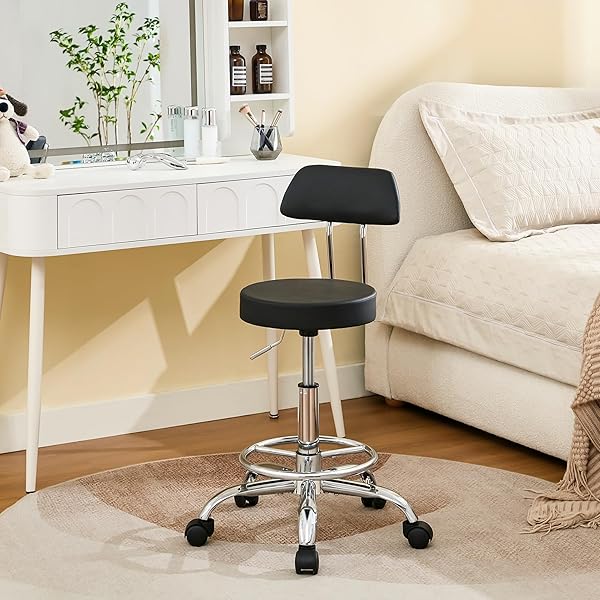 FIRAVOE ROLLING STOOL WITH BACK,ADJUSTABLE HEIGHT FOOT REST...