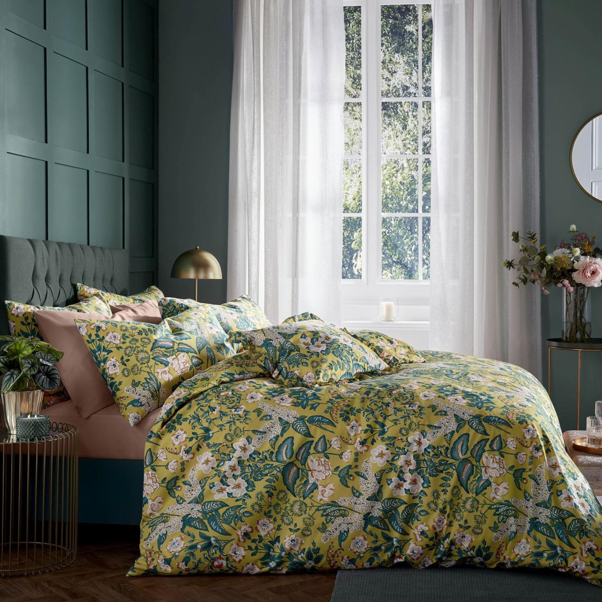 Amanda Holden Cotswold Floral Ochre BeddingBedding: Duvet Cover & 2 Pillowcase Set, Double 200x200cm