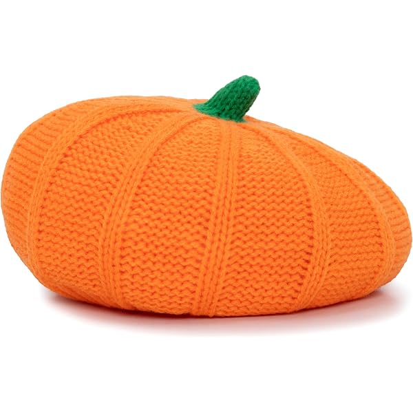 5217 Beret Hat Pumpkin Knit Beanie Plush Toddlers Cute Winter Warm Cap Amazon.com: Pumpkin Knitted Beanie Hat Winter Thick Warm  main image 2